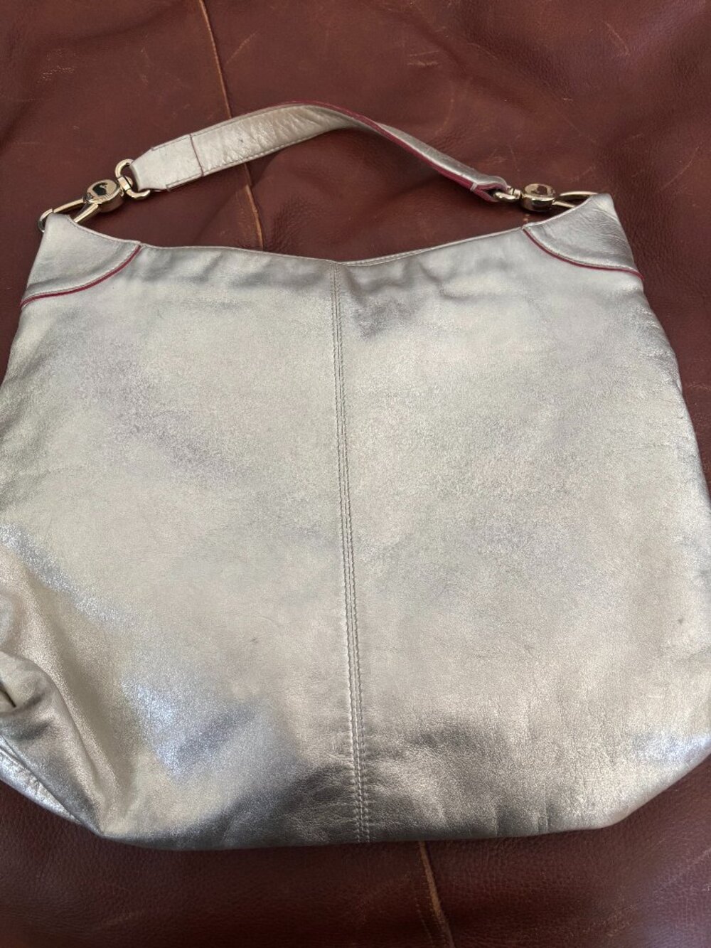 Dooney & Bourke Metallic Silver Leather Hobo Tote Bag